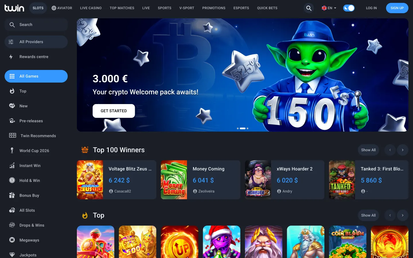 Каталог слотов Twin Casino: категории и популярные тайтлы